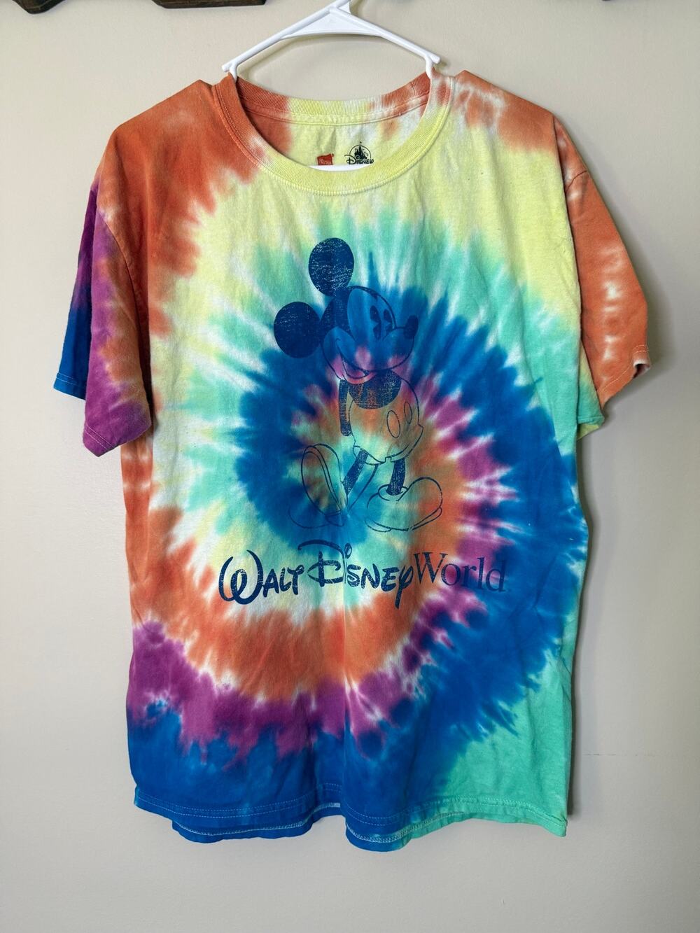 Vintage Walt Disney World Mickey Mouse Tie Dye T Shirt Single Stitch USA Size L